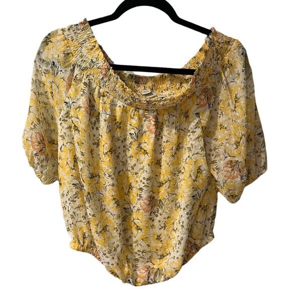 Joie Crop Top Womens L Floral smocked Off Shoulder peasant spring prairie New - Picture 1 of 6